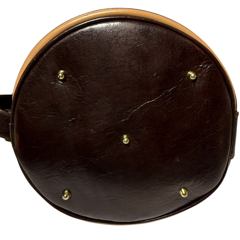 MARINO ORLANDI Vintage Italian Leather Bucket Bag Tan Embossed Monogram Y2K - Picture 15 of 16